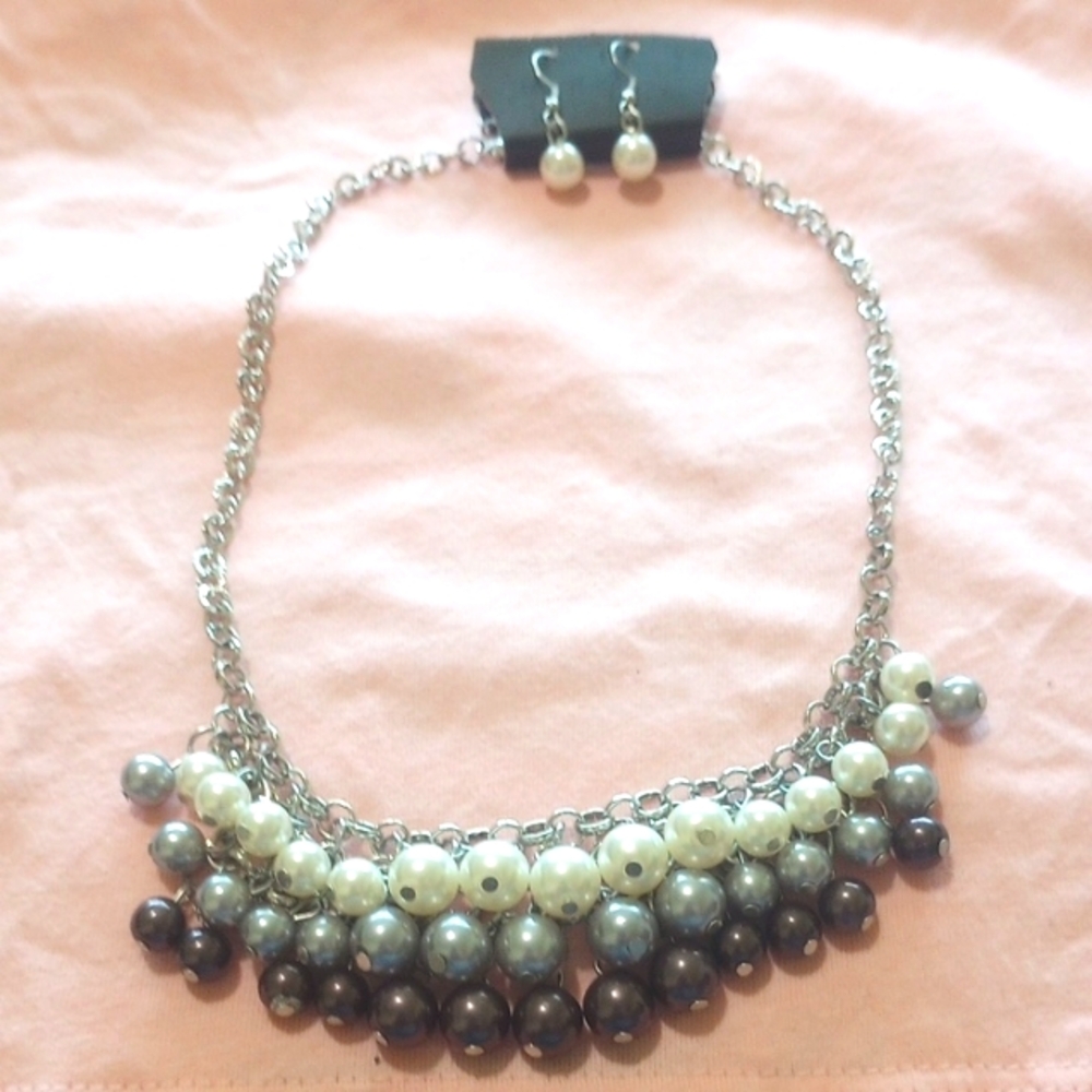 Statement Piece Silver and Pearl Necklace Set